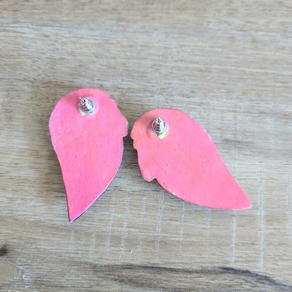 Vintage large wooden hand painted parrots earrings. Whimsical jewelry. - Picture 3 of 3